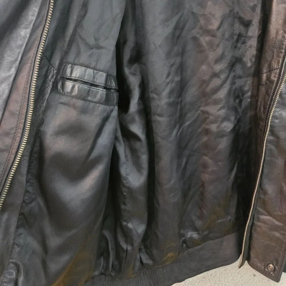 Remy Leather Jacket Mens 42 Black Full Zip Bomber Coat 9 Elastic Waist